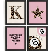 Aingg Preppy Pink Leopard Cheetah Room Decor Y2K Cheetah Posters for College Dorm Wall Art Prints 4Pcs,itial P Personalized Pink Lucky 8 Ball Poster for Teen Girls Bedroom Bathroom Unframed