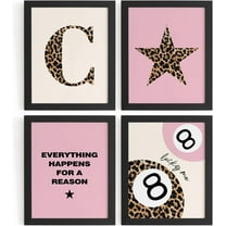 Aingg Preppy Pink Leopard Cheetah Room Decor Y2K Cheetah Posters for College Dorm Wall Art Prints 4Pcs,itial P Personalized Pink Lucky 8 Ball Poster for Teen Girls Bedroom Bathroom Unframed