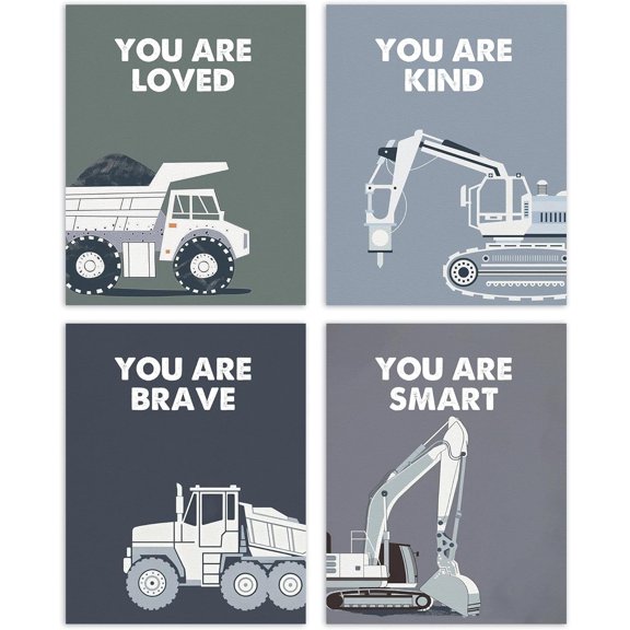 Aingg Trucksspirational Quote Wall Art Poster Prints for Home Living Room, Dconstruction room decor for boys, Transport Vehicle Motivational Phrases Wall Art Unframed