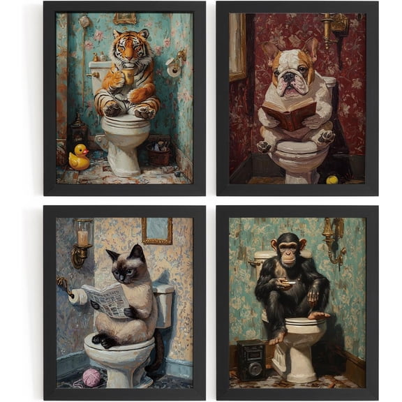 Aingg Vintage Fall Squirrel Pumpkins Wall Art, Thanksgiving Decorations for Home Kitchen Bathroom Bedroom, Cottagecore Room Decor Fall Leaves Posters 4Pcs, Unframed