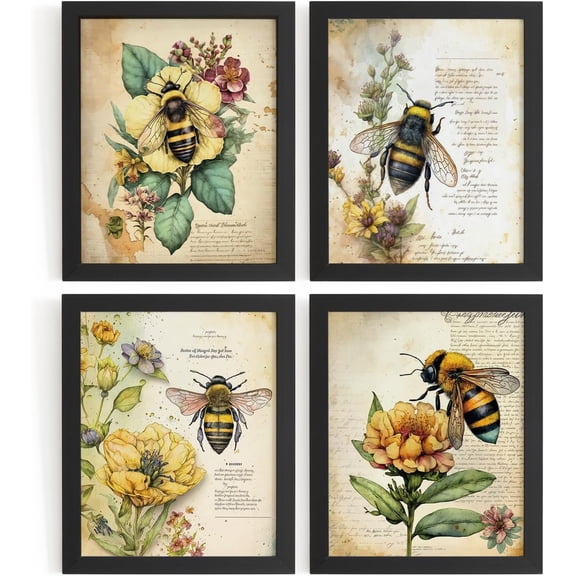 Aingg Vintage Fall Squirrel Pumpkins Wall Art, Thanksgiving Decorations for Home Kitchen Bathroom Bedroom, Cottagecore Room Decor Fall Leaves Posters 4Pcs, Unframed