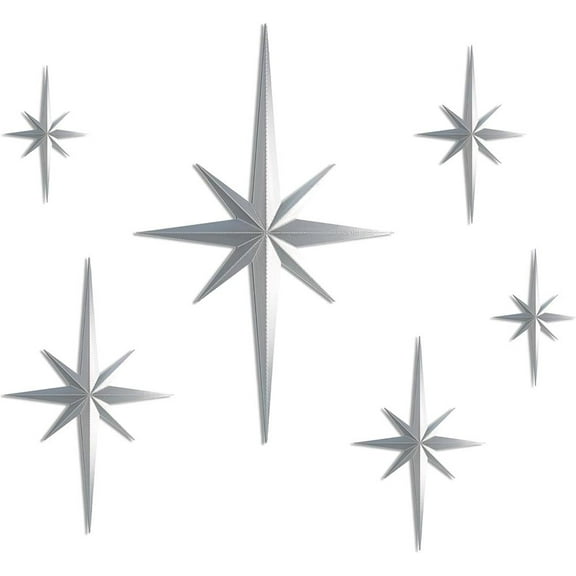 Ainiupi 6Pcs Star Art Wall Sculpture, 3D Plastic Starburst Decor, Vintag Mid Century Modern Decor, Celestial Wall Decorations for Christmas Party Home Office