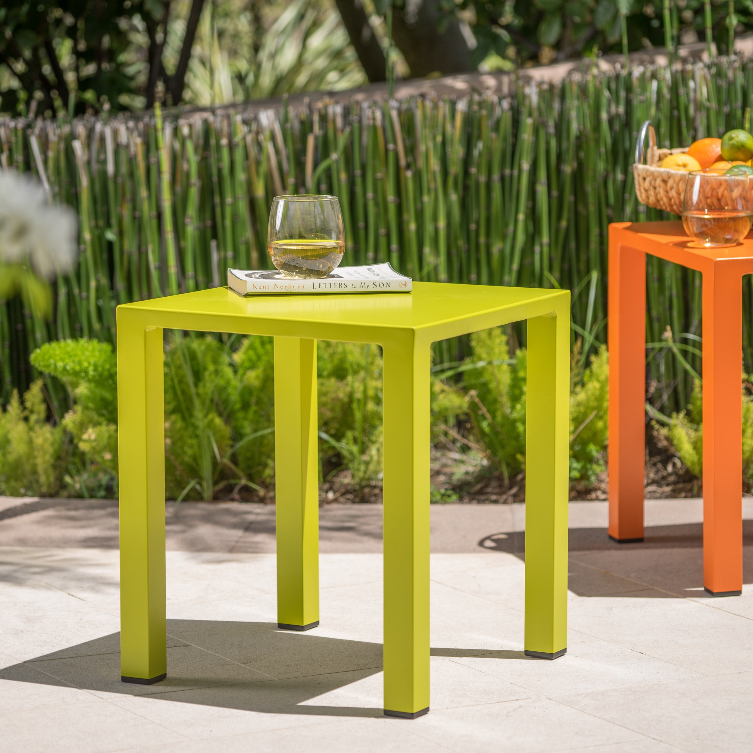 Ainsley Outdoor Aluminum 16" Side Table, Lime Green