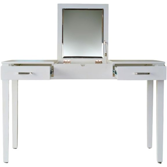Ainsley Vanity Desk, Lift-Top Mirror, Storage, USB & Power Outlet, 2 Drawers, Smooth Glide, Modern Wood Grain Design, Brushed Chrome Hardware, Makeup & Dressing Table, White