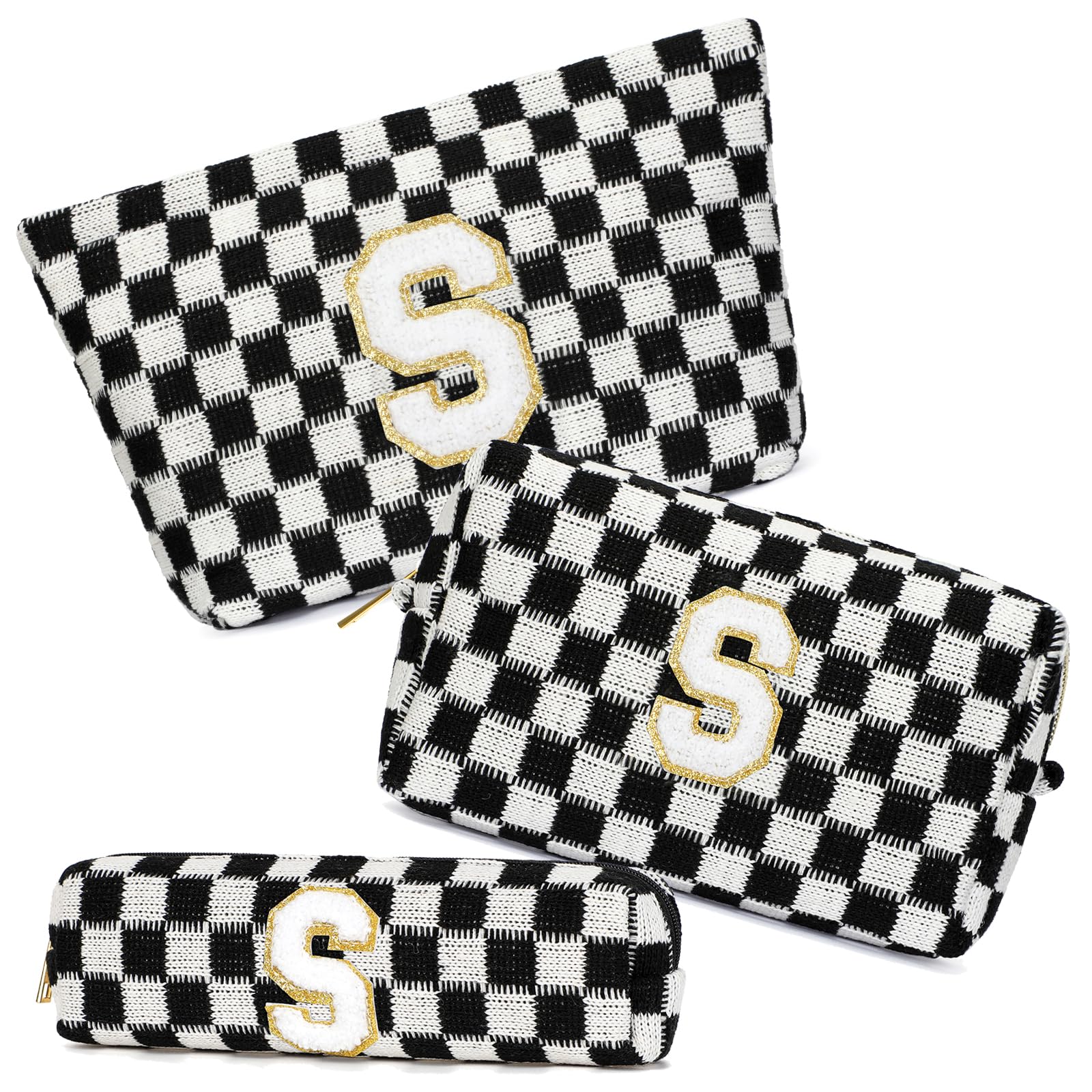 Aintmax Graduation Gifts for Her,3 Pieces Checkered Makeup Bag