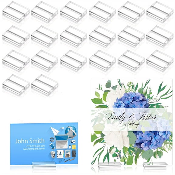 Ainyrose 20pcs/Set, Acrylic Place Card Holders 1.2 Inch Name Card Holder Stands Clear Table Number Stands Wedding Sign Holders Card Display Stand for Table Wedding Photos Office Menu Meeting
