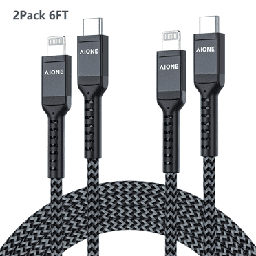 Aione 6ft Black Fast Charging/Compatible Lighting Cables 2 Pack, Black