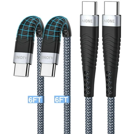 Aione Usb C to Usb C Cable, C to C Charging Cord [2Pack 6FT] 60W, Type C Charger Cord Nylon Braided Compatible with iPhone 16/15, Samsung Galaxy