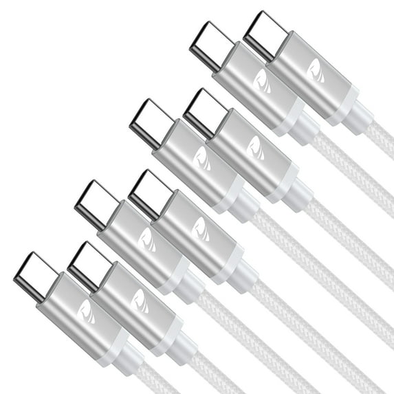 Aioneus USB C to USB C Cable 4-Pack [3/3/6/10FT] 100W Fast Charging Type C Charger Cord Braided Compatible with iPhone 16/15, iPad, MacBook, Samsung (White)