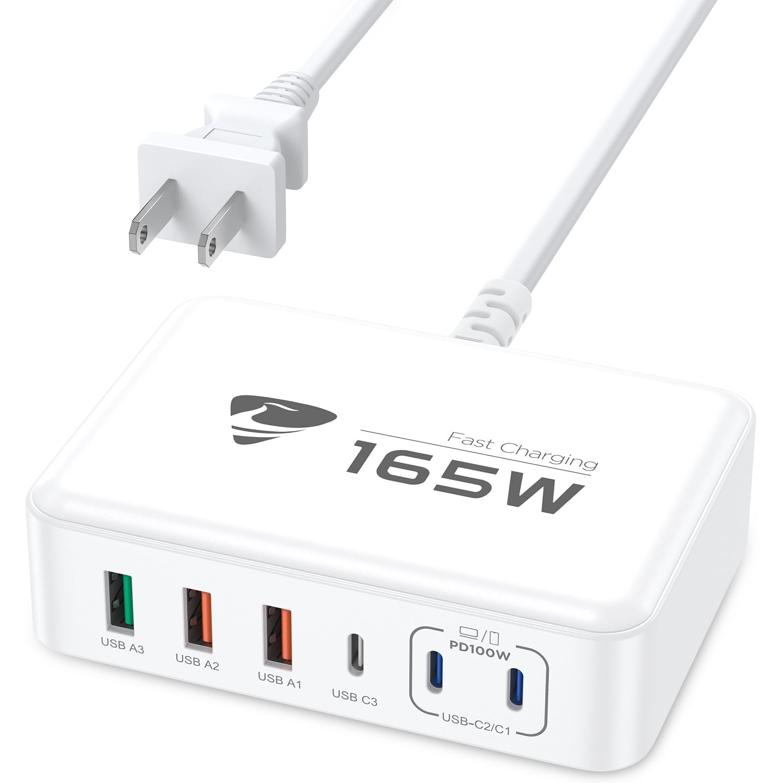 Aioneus 165W USB C Charging Station 6-Ports GaN Fast Charger Compatible with Laptop Macbook iPhone iPad, White