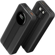 Aioneus 22.5W Power Bank with Built in Cables, Slim Portable Charger 20000mAh Fast Charging Battery Pack for Cell Phone, Black