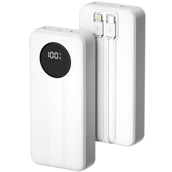 Aioneus 22.5W Power Bank with Built in Cables, Slim Portable Charger 20000mAh Fast Charging Battery Pack for Cell Phone, White