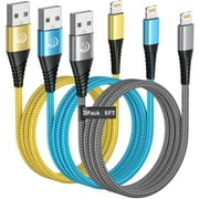 Aioneus 3 Pack 6ft Braided Fast Charging Cable Compatible with iPhone 14/13/12/11/iPad, Multicolor