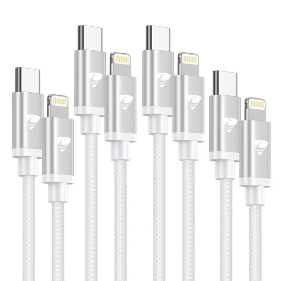 Aioneus USB C To Light-ning Charging Cable Compatible with iPhone 14 13 12 11, 4Pack 3/3/6/10FT Braided iPhone Fast Charger Cord, White
