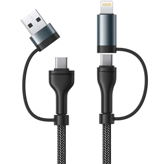 Aioneus 4 in 1 USB C Multi Charging Cable 60W 6FT Braided Phone Charger Cord Compatible with iPhone iPad MacBook Samsung, Black