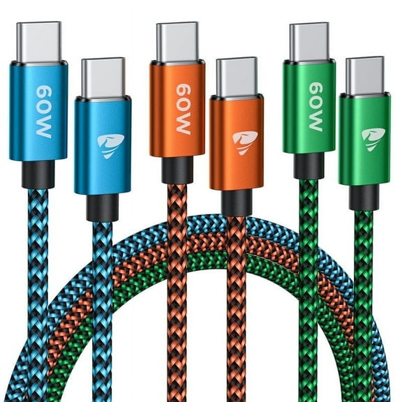 Aioneus 60W USB C to USB C Cable,  [3 Pack 6FT] Fast PD Charging Cord Nylon Braided C to C Cable Compatible with iPhone 17/16/15, Samsung Galaxy S24/S23/S22/S21, MacBook