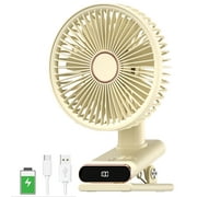 Aioneus Clip on Fan Battery Operated, 4000mAh 100-Speed Clip Desk Fan with 360 Degree Rotation & LCD Display, for Home Office Table Outdoor, Beige