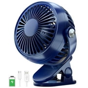 Aioneus Clip On Fan 5-Speed 360° Rotation Battery Operated Small Desk fan, Blue