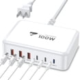 thumbnail image 1 of Aioneus Multi USB C Charger Block GaN 100W 6 Ports Fast Charging Station Power Adapter Compatible with Laptop Macbook iPhone iPad, White, 1 of 9