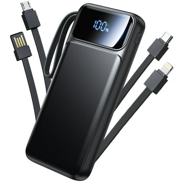 Aioneus Portable Charger, 10000mAh Power Bank with Built in Cable (22.5W Output + 18W Input) Fast Charging Battery Pack for iPhone Samsung