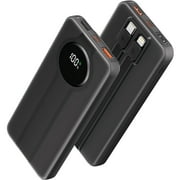 Aioneus Portable Charger Power Bank with Built-in Cables, 10000mAh 20W Fast Battery Pack, Black