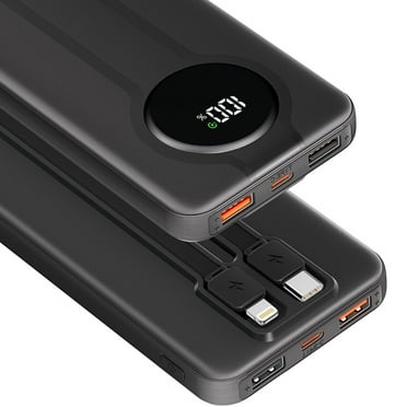 Aioneus Portable Charger Power Bank with Built-in Cables, 10000mAh 20W Fast Battery Pack, Black