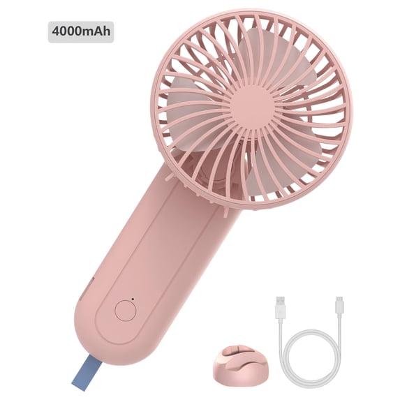 Aioneus Portable Handheld Fan Small Hand Fan 4000mAh Battery Operated, USB Rechargeable Mini Personal Fan for Women/Travel/Outdoor - Pink