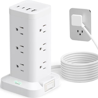 Aioneus Power Strip Tower Surge Protector with 12 Outlets & 4 USB Ports, 6ft Cord, White