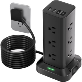 Aioneus Power Strip Tower Surge Protector with 12 Outlets and 4 USB (2 USB C + 2 USB A Ports) 6 FT Extension Cord Power Station, Black