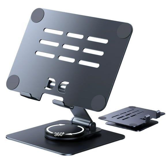 Aioneus Tablet Stand Holder with 360° Rotating Base, Universal Foldable Adjustable Aluminum Alloy Stand for Desk Compatible with iPad, Samsung Galaxy Tab, Gray
