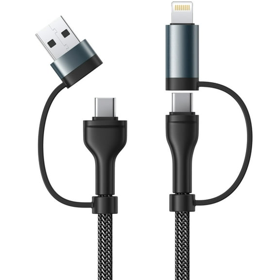 Aioneus 4 in 1 USB C Multi Charging Cable 60W 6FT Braided Phone Charger Cord Compatible with iPhone iPad MacBook Samsung, Black