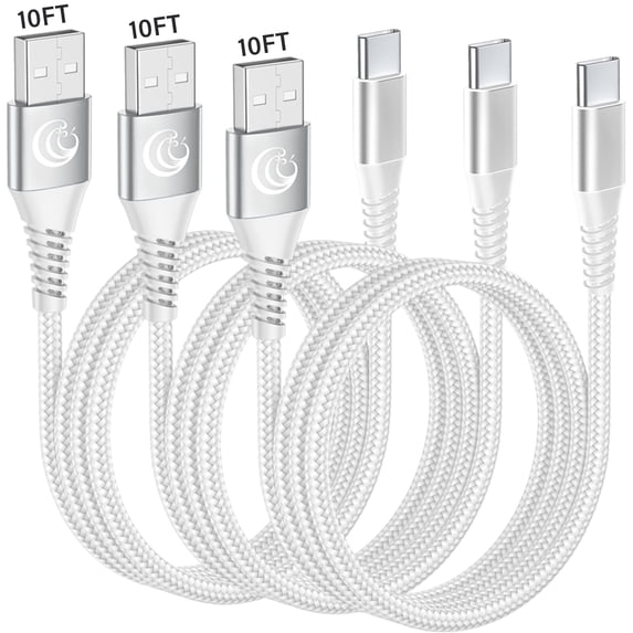 Aioneus USB C Cable 10ft 3Pack Type C Charger Cord 3A Fast Compatible with Samsung Galaxy S25/824/S23/S22/S21, iPhone 16/15 phones, White