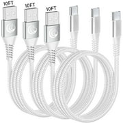 Aioneus USB C Cable 10FT 3Pack, Braided Type C Charger Cord 3A Fast Charging for Samsung Galaxy, Multicolor