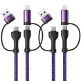 thumbnail image 1 of Aioneus USB C Cable 4 in 1 Multi Charging Cable 60W 6FT Braided Charger Cord Compatible with iPhone iPad MacBook Samsung, Purple (2Pack), 1 of 9