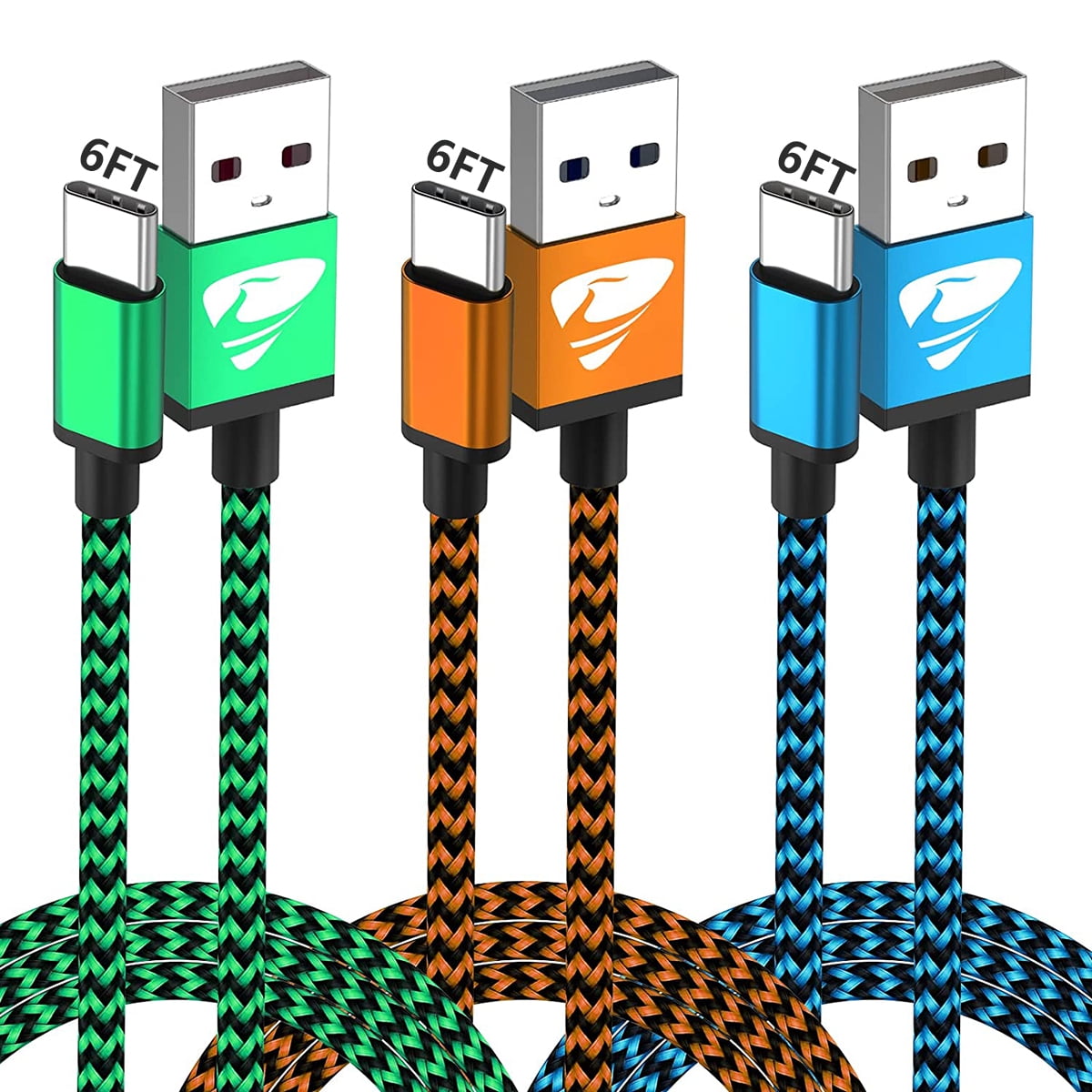 Aioneus USB C Cable 6FT 3A Fast Charging Cable, 3Pack Type C Charger Cord Braided for Samsung Galaxy S24 S23 S22 S21 S20