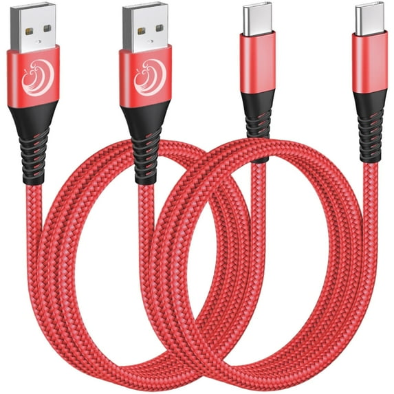 Aioneus USB-C Cable C Type Charger Cable 6FT 2Pack, 3A Fast Charging Cable Nylon Braided USB C Cord for Samsung Galaxy, Red