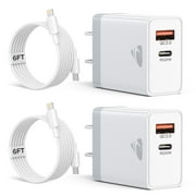 Aioneus 2Pack USB C Charger 20W Dual Port PD Fast Charging Block with 6FT USB-C to Light-ning Cable Compatible with iPhone 14/13/12/11, White