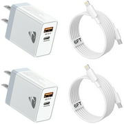 Aioneus 2Pack iPhone 14 13 12 Fast Charger 20W Dual Port PD Charger Block with 6FT Fast Charging Cables Compatible with iPhone iPad