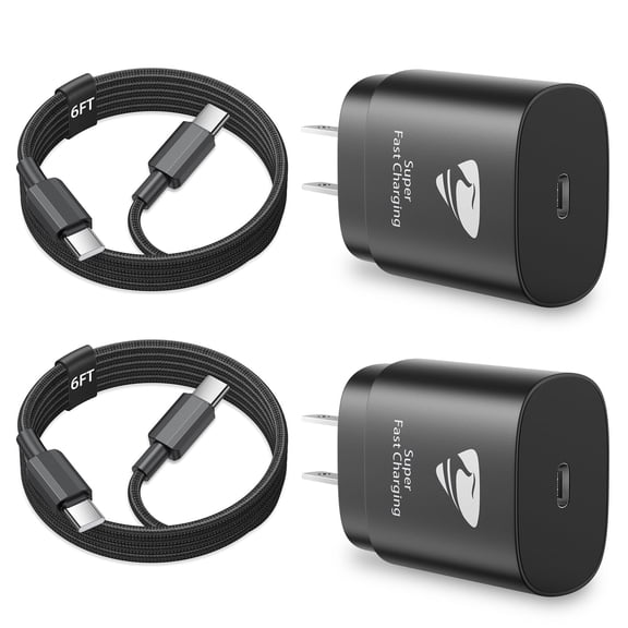  Aioneus 2 Pack Super Fast Charger 25W Type C Charger Fast Charging Block Adapter with 6FT USB C to USB C Cable Cord Compatible with Samsung Galaxy S25/S24/S23/S22/S21, Black