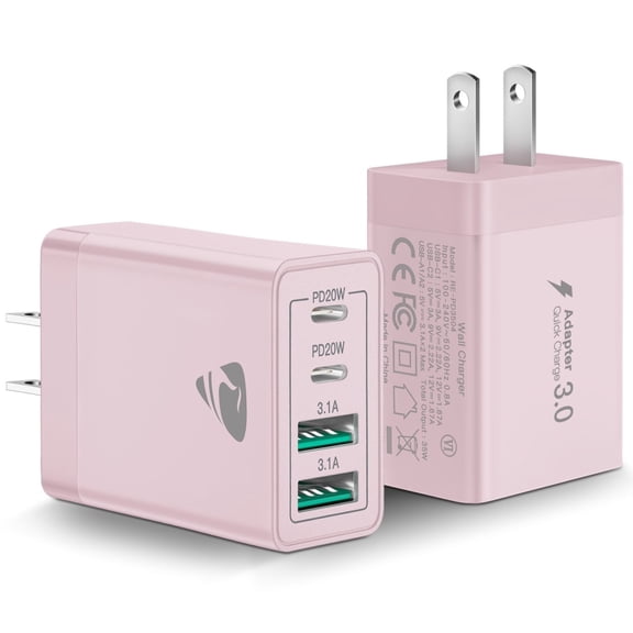 Aioneus USB C Charger Block 40W Fast Charging Block Multi USB Wall Charger Pulg Power Adapter for iPhone Samsung (Pink 2-Pack)