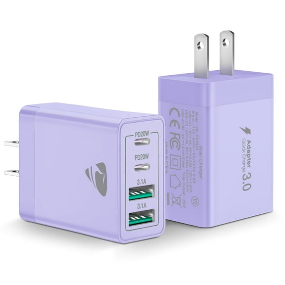 Aioneus USB C Charger Block 40W Fast Charging Box Wall Charger Cube for iPhone Samsung (Purple 2-Pack)