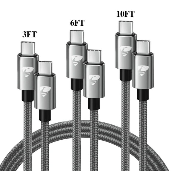 Aioneus USB C to USB C Cable [3 Pack 3/6/10FT] Type C Charging Cord 60W Fast C to C Charger Cable Compatible with iPhone 16/15/MacBook/Samsung Galaxy, Gray