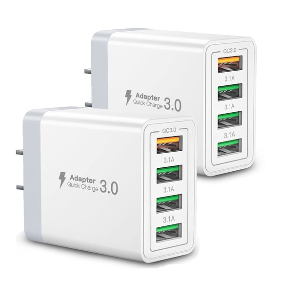 Aioneus USB Wall Charger Block, 2 Pack 40W Multi-Port Fast Charging Block Power Adapter Compatible with iPhone, Samsung Galaxy, White