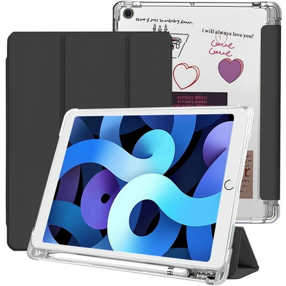 Aioneus iPad 10.2 Case for iPad 7th 8th 9th Generation Tablet Case Auto Sleep/Wake iPad Cover with Pencil Holder - Black