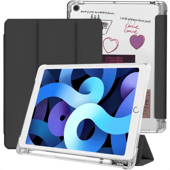 Aioneus Compatible with iPad 10.2 Case for iPad 7th 8th 9th Generation Tablet Case Auto Sleep/Wake iPad Cover with Pencil Holder - Black