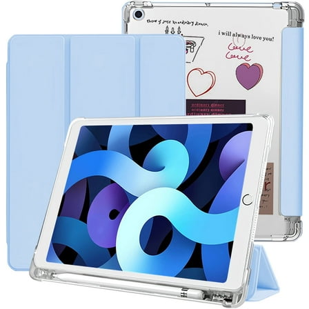 Aioneus iPad 10.2 Case for iPad 7th 8th 9th Generation Tablet Case with Pencil Holder, Auto Sleep/Wake iPad Cover - Light Blue