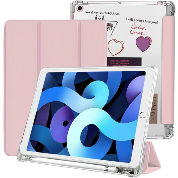 Aioneus iPad 10.2 Case for iPad 7th 8th 9th Generation Tablet Case with Pencil Holder, Auto Sleep/Wake iPad Cover - Pink