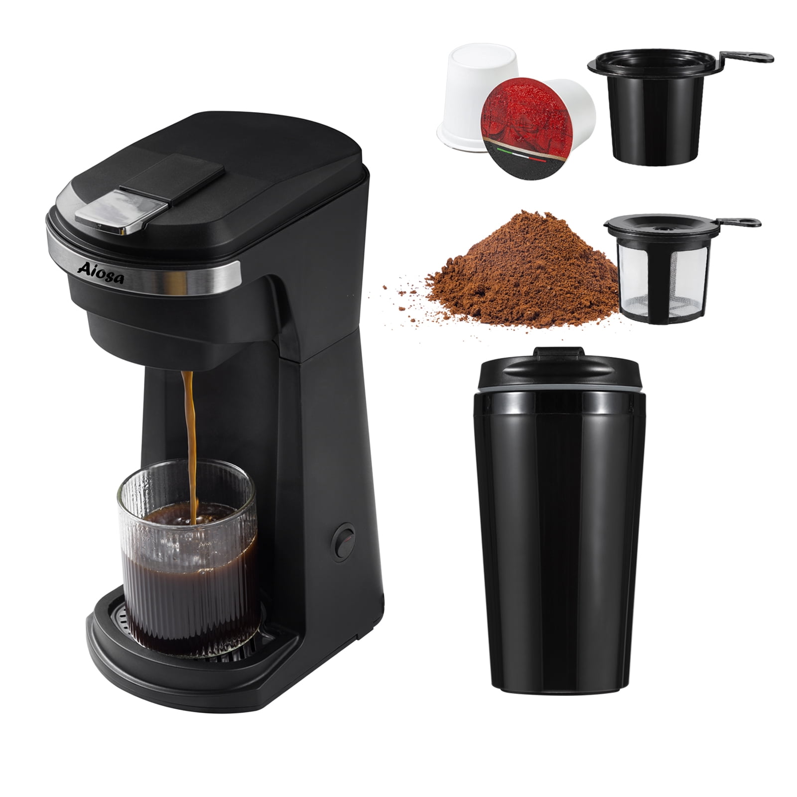 Aiosa 2 in 1 k cup coffee maker,6-14OZ single serve coffee maker with  single travel cup.
