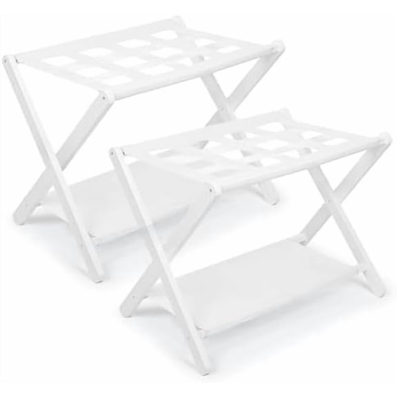 Aiowhy Luggage Rack,Bamboo Suitcase Stand with Storage Shelf,Set of 2,Folding Luggage Stand for Guest Room,Hotel,Bedroom,Heavy-Duty, Holds up to 131 lb, White,VLR03W02$$Home Decor, Kitchen, & Other