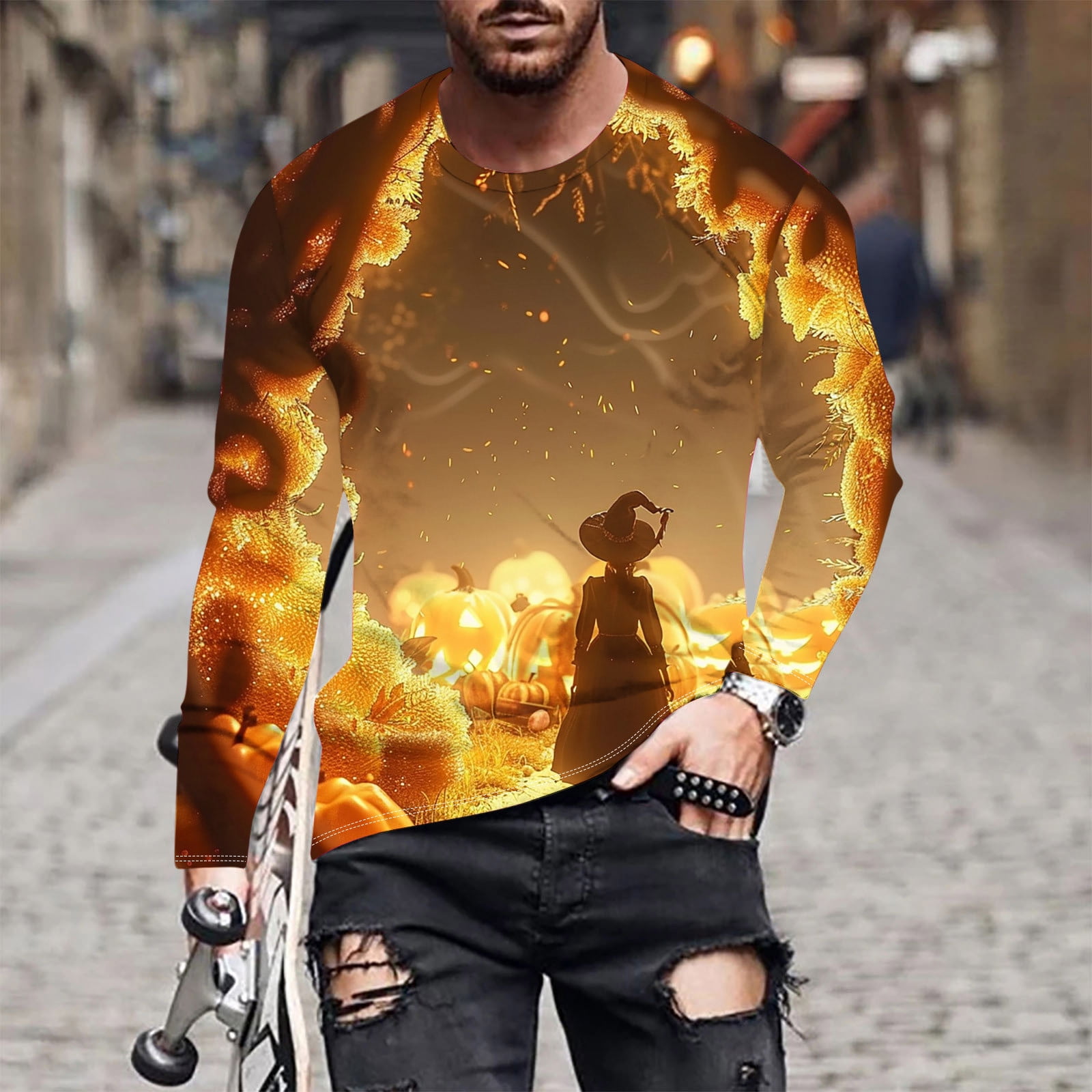 Aipewai 2024 New Fashion Fall Clothes for Men Printed Round Neck Casual